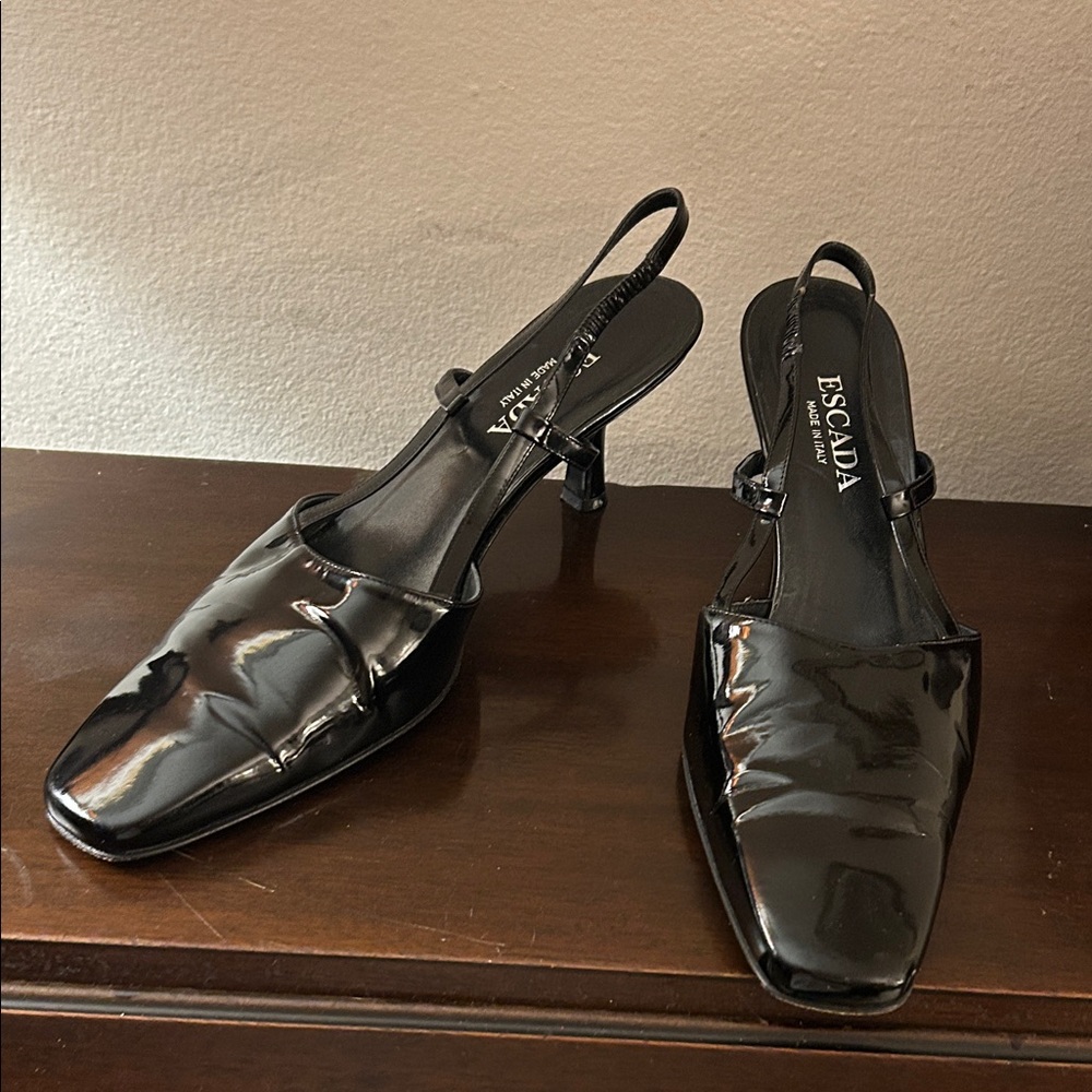 Escada Shiny Black Strappy Heels